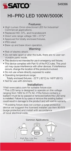 Vista 6 de Satco S49396, bombilla LED de mazorca de maíz de 100 W, reemplazo HID, base EX39, bombilla