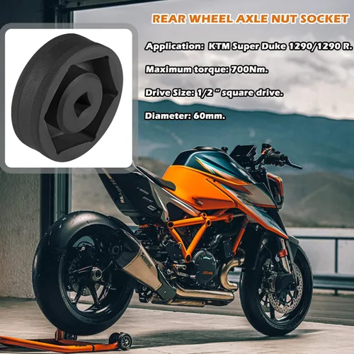 Vista 2 de Herramienta de enchufe de tuerca de eje de rueda trasera de 2.362 in para KTM Super Duke 1290/1290 R 2014-2022, herramienta de rueda trasera elimina