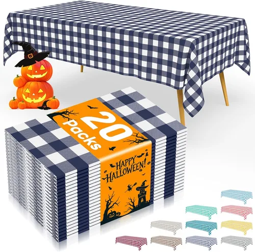 Vista 19 de Smiry 8 paquetes de manteles desechables Gingham, 54 x 108 pulgadas, manteles de plástico impermeables rectangulares en diseño a cuadros