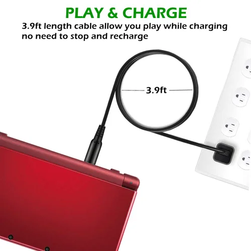 Vista 6 de 2 cables de carga USB de 3.9 pies compatibles con Nintendo 3DS2DS, cable de carga compatible con Nintendo New 3DS XLNew 3DSNew 2DS XLNew 2DS2DS