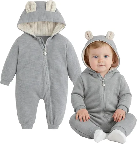 Vista 71 de Simplee Kids Enterizo con diseño de conejo de Pascua con capucha, para bebé, overol con cremallera y orejas largas