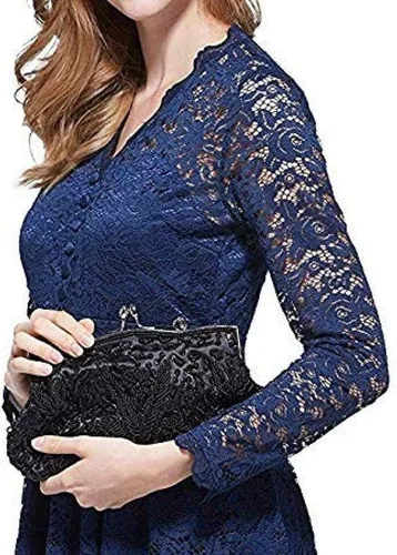Vista 6 de Gets Noble - Bolso de noche con lentejuelas y cuentas para mujer Negro