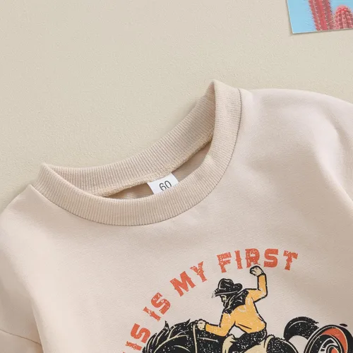 Vista 4 de SAYOO Conjunto de vaquero occidental para bebé, niña, niño, sudadera con estampado de vaca, suéter de gran tamaño, ropa de otoño para bebés, 0-24