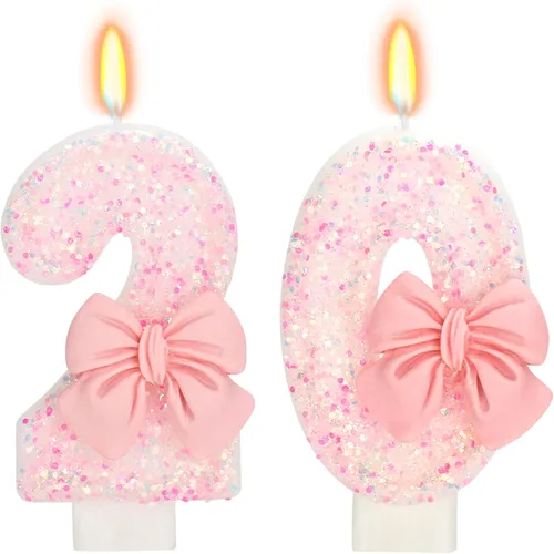 Vista 61 de Vela de cumpleaños para pastel, vela 0 - purpurina rosa con lazo, vela de feliz cumpleaños de 2.76 pulgadas, adorno superior de pastel para fiestas