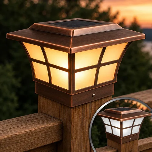 Vista 3 de Classy Caps SL079C Prestige - Tapa solar para poste, cobre, LED de alto rendimiento, se adapta a postes de 3.5 x 3.5 y 4 x 4, cobre galvanizado