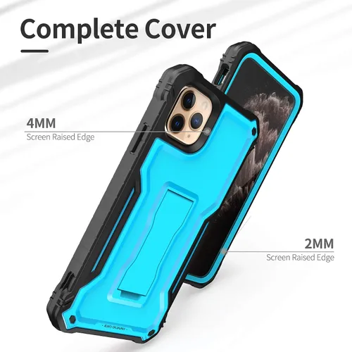 Vista 3 de ExoGuard Funda para iPhone 11 Pro Max, funda de goma a prueba de golpes de cuerpo completo, protector de pantalla integrado con soporte para iPhone