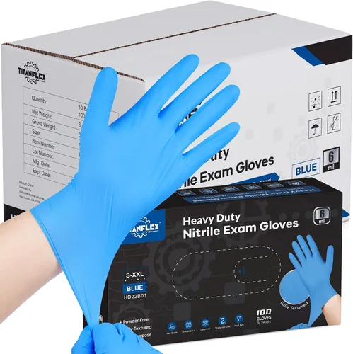 Vista 10 de TitanFlex Heavy-Duty Blue Nitrile Gloves, 6-mil, Fully Textured, Mechanic Disposable Gloves, Powder-Free, Latex-Free