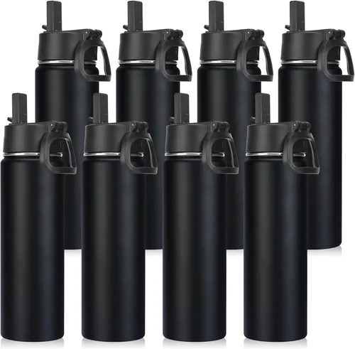 Vista 28 de Neihepal Botellas de agua aisladas de 22 onzas con tapa con popote a prueba de fugas, botella de agua de acero inoxidable de doble pared de boca