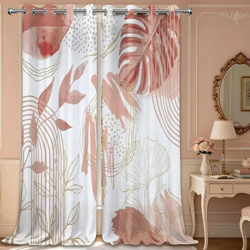 Vista 53 de Cortinas opacas negras y doradas, cortinas modernas de mediados de siglo para dormitorio, sala de estar, 63 pulgadas de largo, juego de 2 paneles