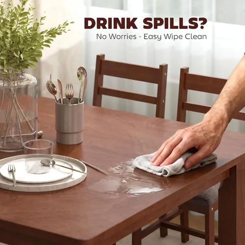 Vista 7 de HOMCOM Juego de mesa de comedor de madera maciza de 5 piezas para 4, mesa de cocina estilo granja con sillas tapizadas para espacios pequeños Marrón