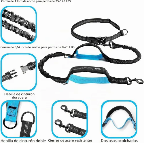 Vista 2 de Uppetly Correa de correr para perros manos libres con cinturón ajustable, cuerda elástica de doble asa retráctil para perros pequeños y medianos