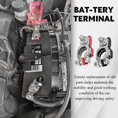 Vista 3 de 2 conectores de terminal de batería, poste superior positivo y negativo de cable de batería con parte inferior de plástico, accesorios de automóvil