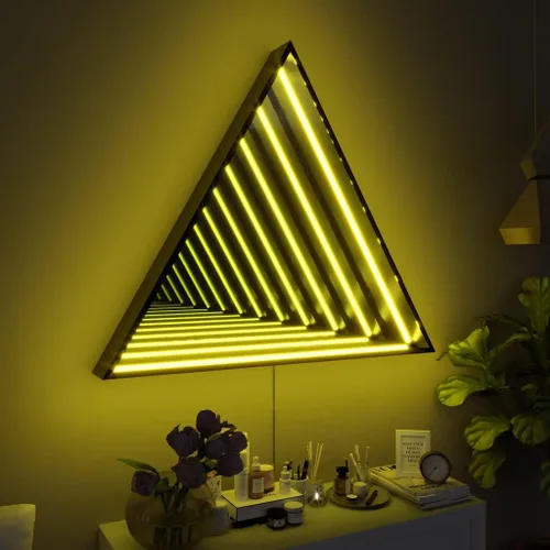 Vista 4 de Casa Di Lumo Espejo triangular infinito – Lámpara de pared LED con espejo infinito, decoración de pared geométrica RGB que cambia