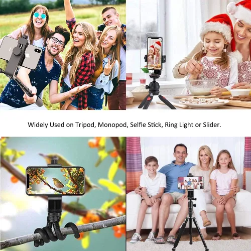 Vista 5 de Adaptador de montaje de trípode para teléfono celular, soporte universal para teléfono, abrazadera ajustable, soporte giratorio de 360 grados, clip