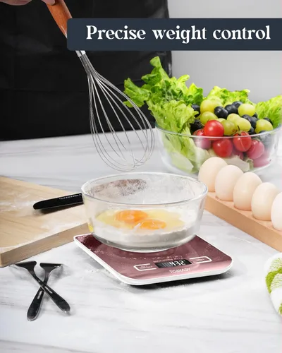 Vista 4 de Báscula de alimentos, báscula digital de cocina de 11 libras con pantalla LCD de 6 unidades y función de tara, diseño compacto para hornear, cocina