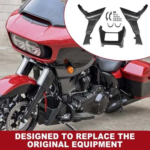 Vista 5 de Cubierta de alerón de carenado lateral para Road Glide 17-23, cubierta de alerón de carenado lateral con patrón de fibra de carbono con kit