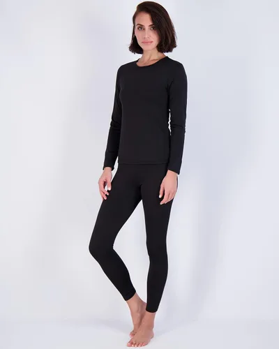 Vista 3 de Conjunto de ropa interior térmica para mujer, ropa interior térmica para mujer, parte superior e inferior con forro polar