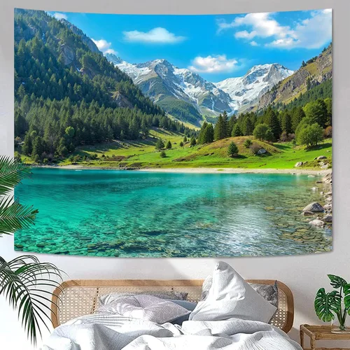 Vista 16 de Zussun Tapiz de Bosque Natural de Montaña Tapiz Verde de Pino Luz Solar Selva para Dormitorio Estético Planta Paisaje de Montaña Tapices Pequeños