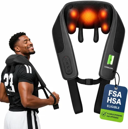 Vista 8 de Masajeador de cuello inalámbrico aprobado por la HSA con calor y control remoto FSA Eligible, 2500mAh, deep tissue Shiatsu, hands-free, 3 modes, 3