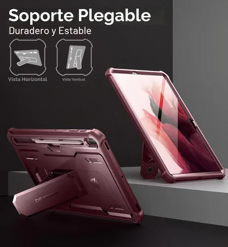 Vista 6 de Dexnor Funda para Samsung Galaxy Tab S7 FE de 12.4 pulgadas (2021), [protector de pantalla y soporte integrados] con soporte para bolígrafo Rojo
