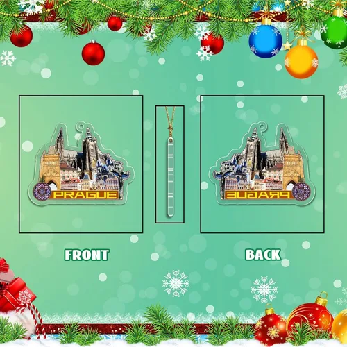 Vista 2 de Praga Europa Adorno de Navidad Acrílico Árbol de Navidad Colgante Decoraciones Classic Travel Souvenir Gift Collection -1178