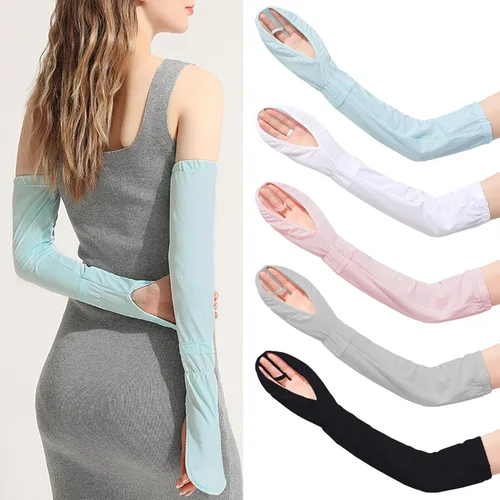 Vista 7 de RainFlowwer Driving Fingerless Sun Sleeves, Adjustable Arm Sleeve with Gloves, UV Protection Cooling Arm Cover for Gardening