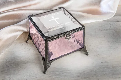 Vista 6 de Regalo de confirmación para niña, caja de recuerdo personalizada con vidrieras grabadas J Devlin Bxo 903 EB221 (rosa)