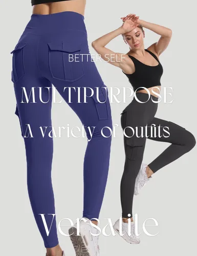Vista 2 de Leggings cargo con bolsillos para mujer, cintura alta, yoga, entrenamiento, descanso, tallas XS-2XL