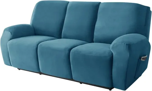 Vista 12 de Funda elástica para sofá reclinable, fundas de terciopelo para sillas reclinables de 3 cojines, 8 piezas, fundas protectoras para muebles