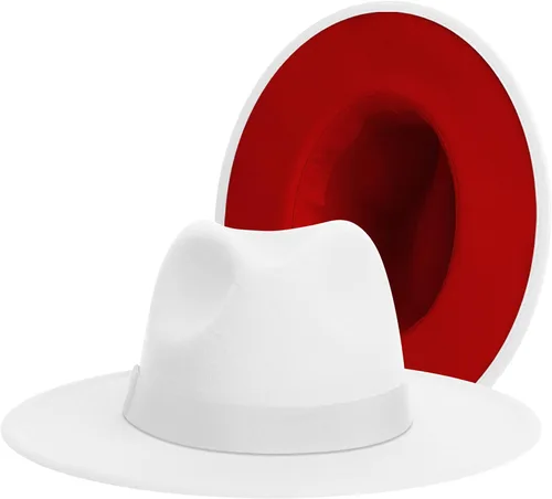 Vista 9 de Wide Brim Fedora Hats for Women & Men Classic Dress Panama Hat Adjustable Felt Hat with Band Todo beige.