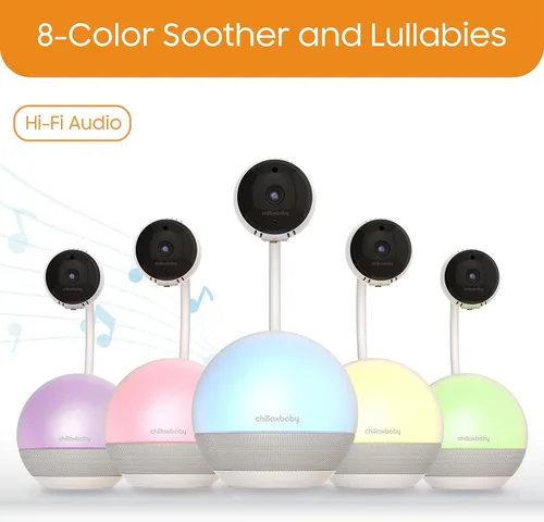 Vista 3 de CHILLAX DM600 Baby Mood Lite - Monitor inteligente para bebé con luz nocturna, sensor de temperatura, monitor de sueño con cámara HD, sonidos