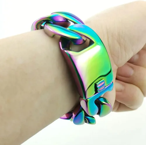 Vista 2 de Pulsera de acero inoxidable 316L con acabado de arco iris enorme de 0.945 in