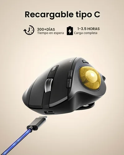 Vista 7 de ProtoArc EM01 NL - Ratón de Trackball inalámbrico, ergonómico Bluetooth Rollerball Pulgar, recargable, para computadora portátil, ángulo ajustable