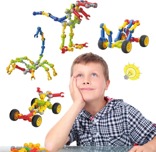 Vista 6 de Caferria Kit de construcción para niños, juguetes STEM, 110 piezas educativas de construcción de ingeniería de construcción, juego de aprendizaje
