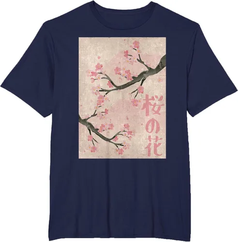 Vista 44 de Cherry Blossom Japanese Vintage Woodblock Japan Pink Sakura T-Shirt Asphalt Grey
