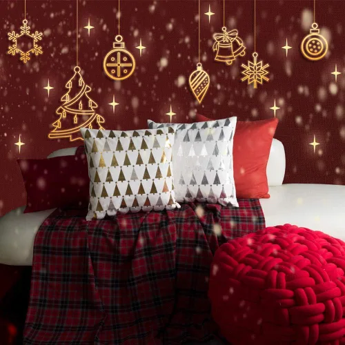 Vista 5 de JWH Fundas de almohada decorativas de árboles dorados de Navidad, con estampado de estrellas, funda de almohada de terciopelo para vacaciones