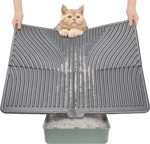 Vista 10 de UPSKY Tapete de arena para gatos, tapete grande para atrapar arena para gatitos, suave para patas de gatito, tapete para caja de arena mantiene