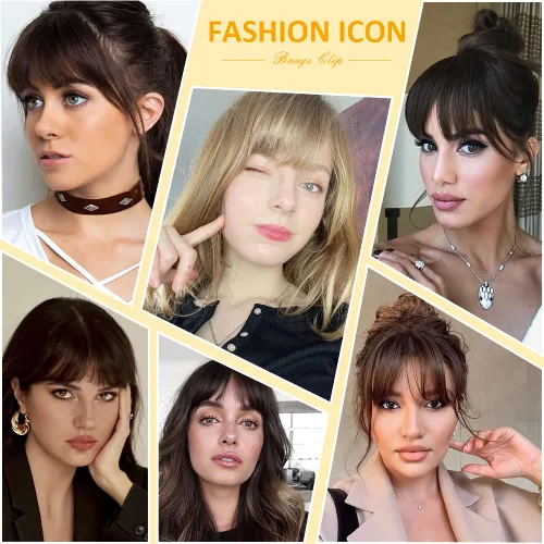 Vista 7 de Flequillo de pelo con clip, flequillo de pelo falso, fleco sintético con sienes, extensiones de cabello para mujer, extensiones de cabello para uso