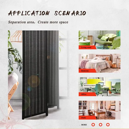 Vista 2 de Divisor de habitación, pantallas de privacidad plegables de 6 pies, 4 paneles de bambú, divisor portátil de pared, divisor de habitación Negro