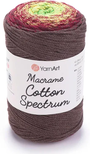 Vista 15 de YarnArt Macramé de Algodón Spectrum – Cuerda Multicolor 80% Algodón – 8.8 oz (250g), 246 yardas (225m) – Cuerda Colorida para Nudos, Tejido 512.2 in