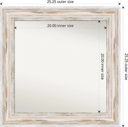 Vista 4 de Amanti Art Espejo de baño blanco para sobre el fregadero, 25 x 25 pulgadas, espejo cuadrado de Alexandria White Wash, marco de madera costera media