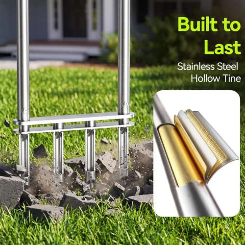 Vista 5 de Knee-Friendly Manual Lawn Aerator, Adjustable 43.3–48.5", Silver, Dual Step