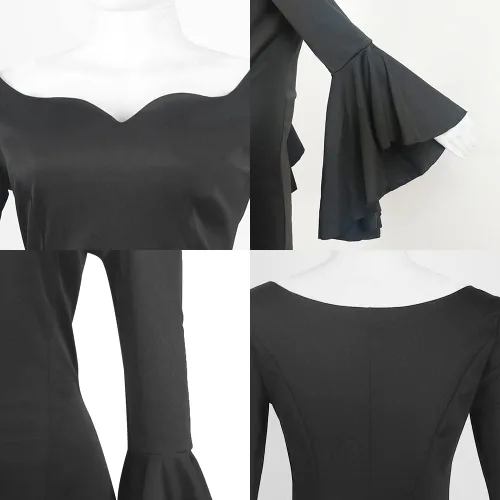 Vista 5 de Vestido negro hasta el suelo ajustado disfraz gótico de Halloween