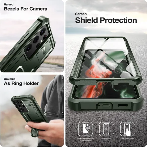 Vista 7 de Dexnor Funda para Samsung Galaxy S21 Ultra, [Protector de pantalla y soporte integrados] Protección de grado militar resistente a prueba de golpes