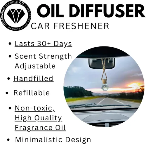 Vista 2 de Difusor de fragancia colgante para coche hecho a mano (Manzana y Canela) Ambientador de larga duración para el coche Lindo accesorio recargable