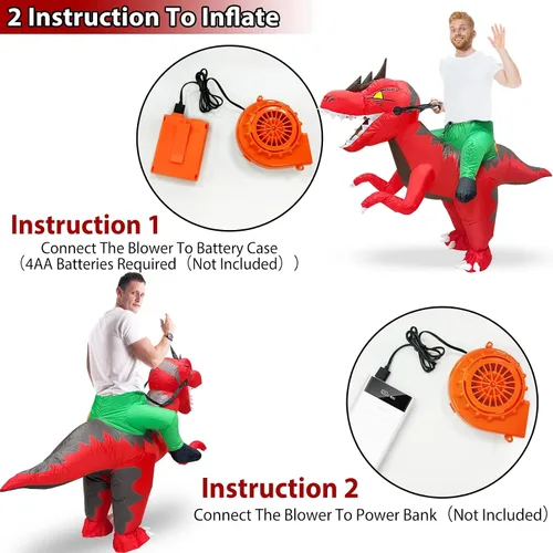 Vista 4 de Camlinbo Disfraz inflable de dinosaurio de Halloween para adultos hombres y mujeres disfraz inflable de jinete de Halloween fiesta de cosplay