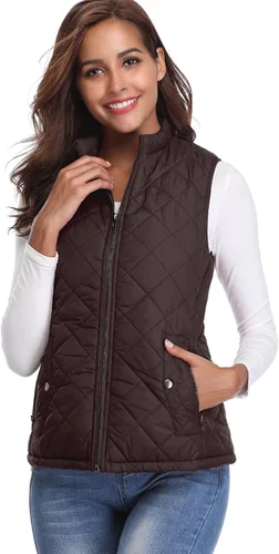 Vista 7 de Fuinloth - Chaleco acolchado para mujer, diseño de cuello alto, ligero, con cierre