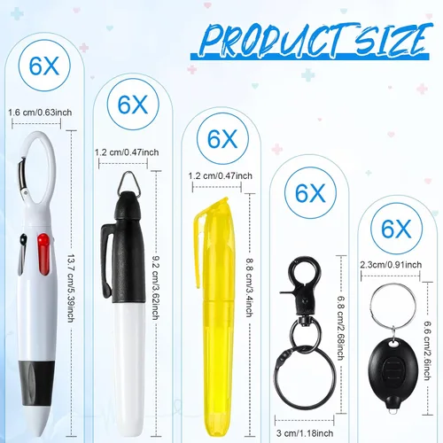 Vista 2 de 30 piezas de clip retráctil para bolígrafo de lanzadera con mini resaltador, bolígrafo de insignia de enfermera, marcador de neón, llavero LED, clip