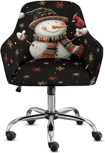 Vista 23 de Funda de asiento para silla de oficina, diseño de muñeco de nieve, con reposabrazos, reutilizable, moderna, con parte inferior elástica, fácil