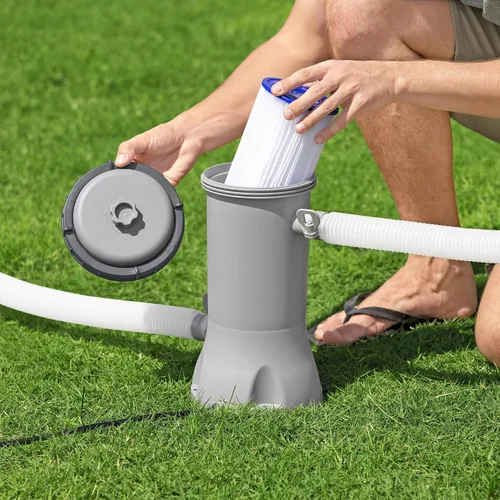 Vista 4 de Bestway Flowclear - Cartucho de bomba de filtro de agua para piscina sobre el suelo, 530 galones por hora, 120 voltios con temporizador de apagado
